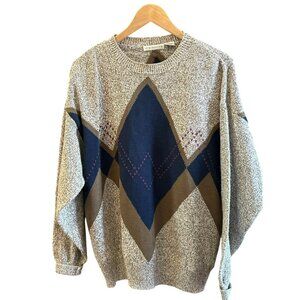 Vintage Claiborne Men's Argyle Sweater Size L Academia Preppy 1990s Y2K Grandpa
